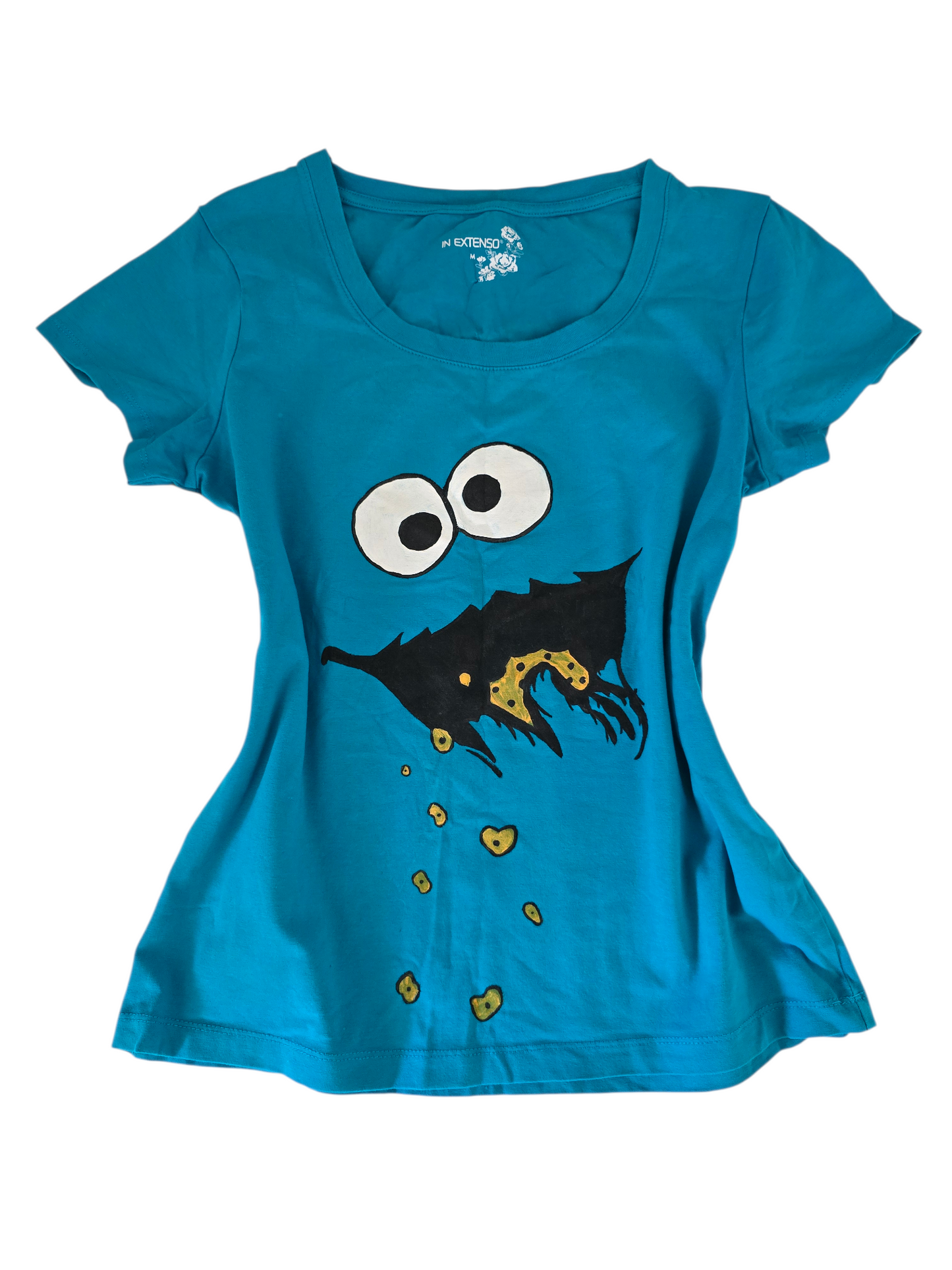 2000s vintage scene emo blue printed cookie monster tshirt