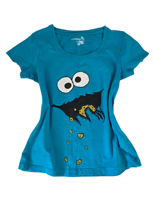2000s vintage scene emo blue printed cookie monster tshirt - zimfriperie