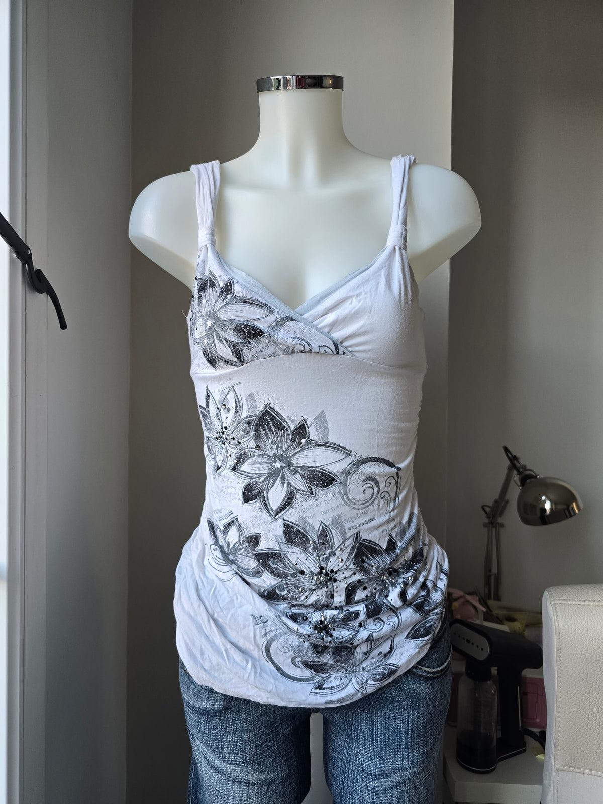 2000s vintage bro hoe rhinestone babydoll top