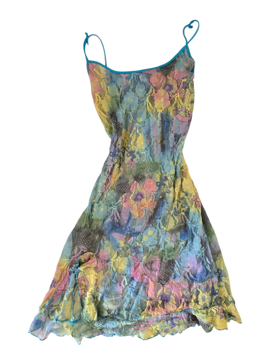 2000s vintage fairy lace colorfull ruffled asymetric dress