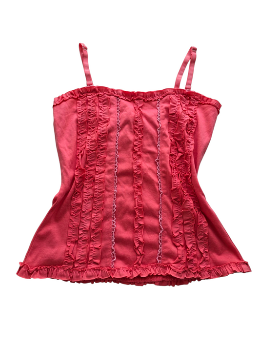 Y2k vintage flirty ruffled lace up top