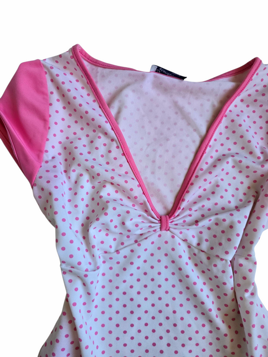 2000s vintage coquette polka dots pink top