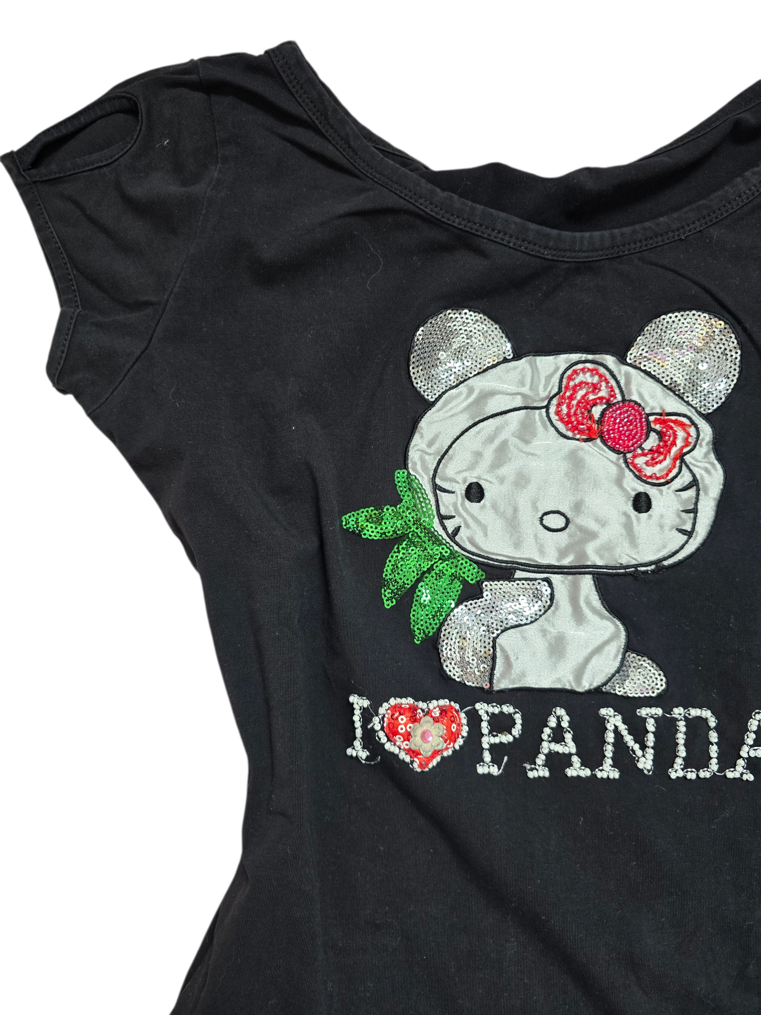 00s vintage Hello kitty embroidery dark coquette fitted top - zimfriperie