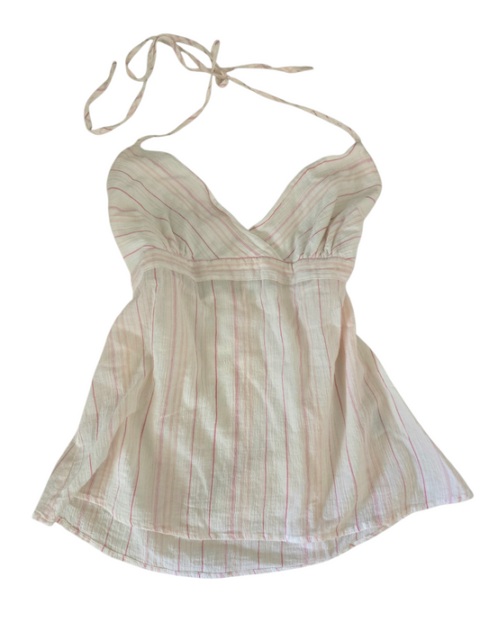 2000s vintage coquette striped backless babydoll top