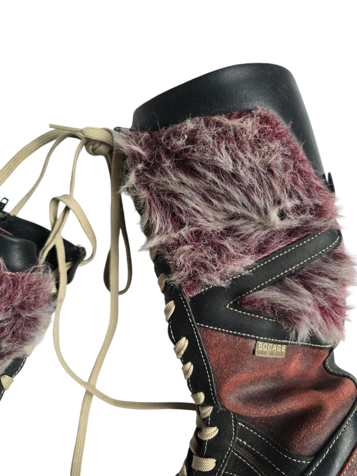 2000s softgrunge lace up fake fur boots
