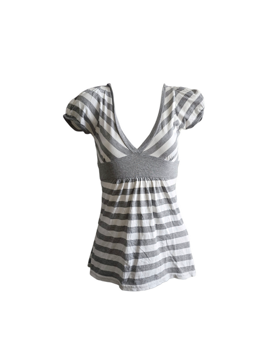 00s vintage indie sleaze striped grey top