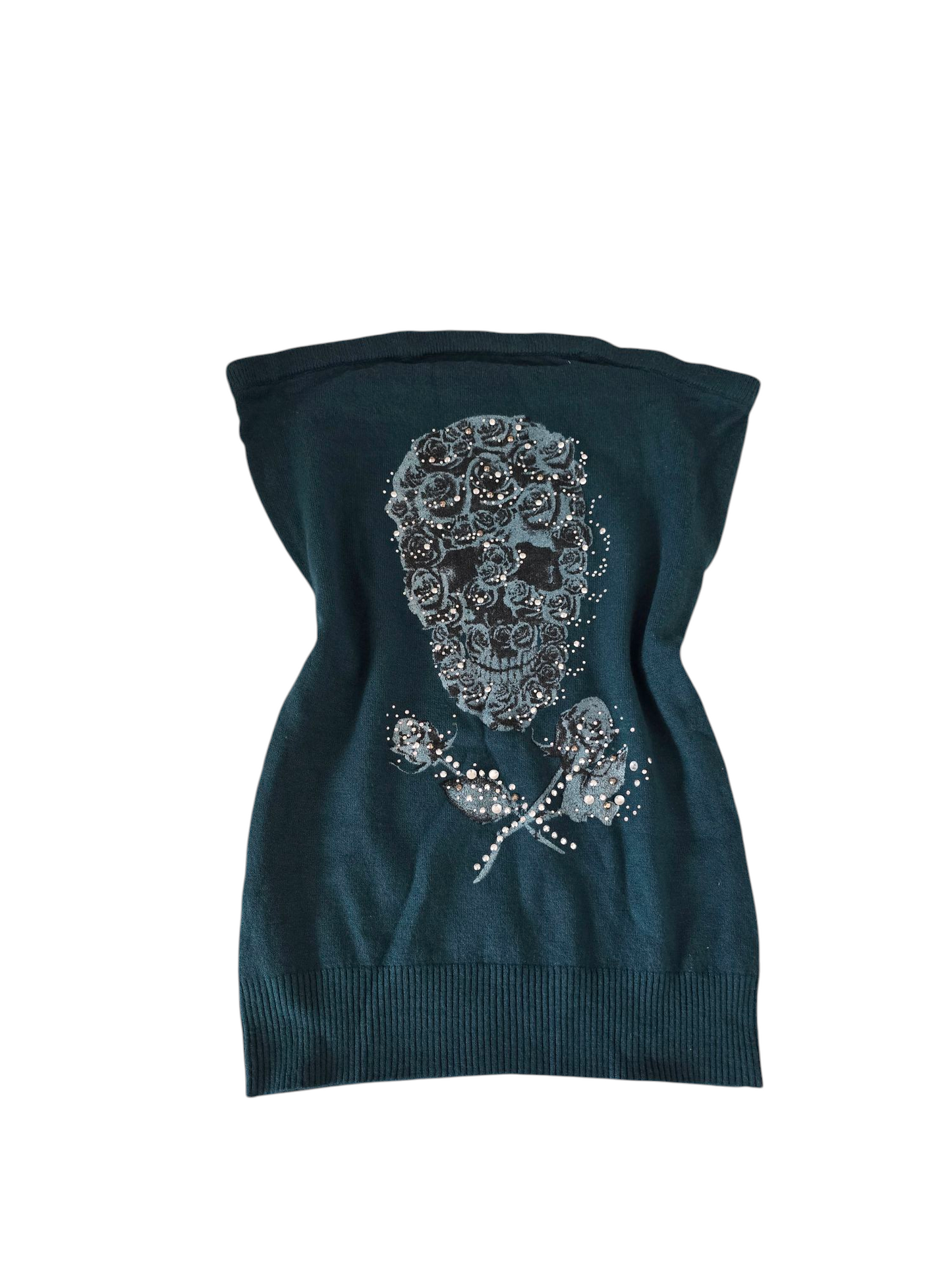 Y2k vintage indiesleaze rhinestone skull off shoulder top