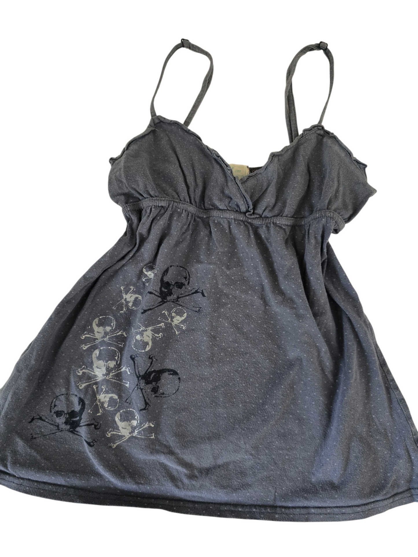 2000s vintage softgrunge skull polka dots babydoll top