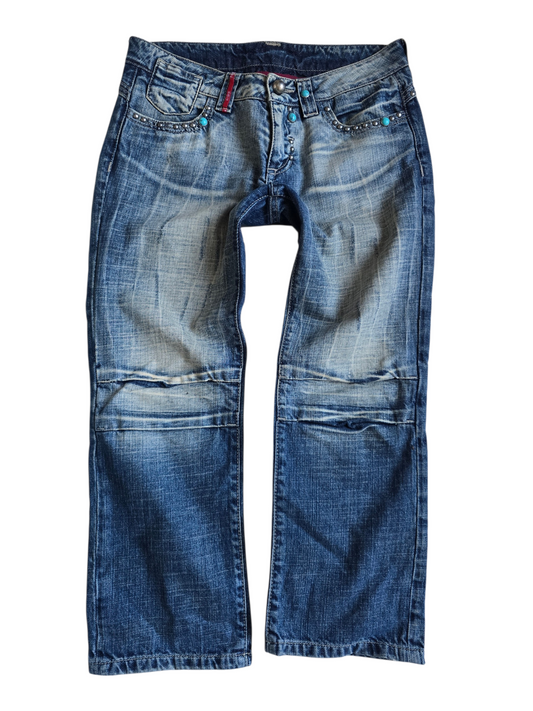 2000s vintage bootcut low rise mcbling studded capri pants - zimfriperie