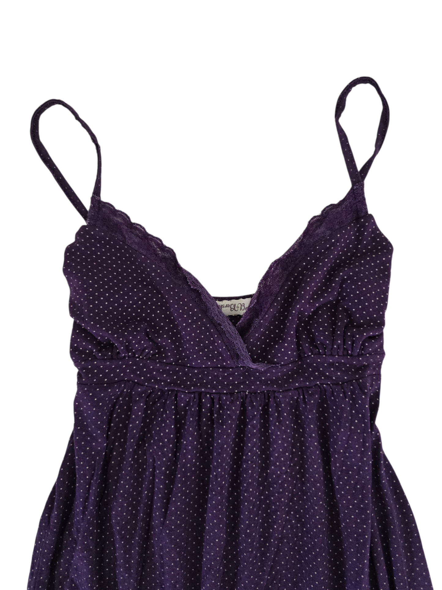 2000s vintage whimsy twee polka dots purple babydoll top
