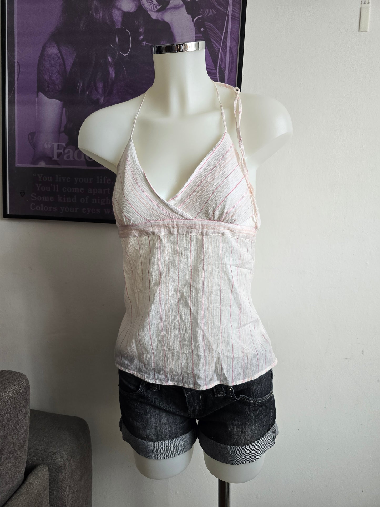 2000s vintage coquette striped backless babydoll top