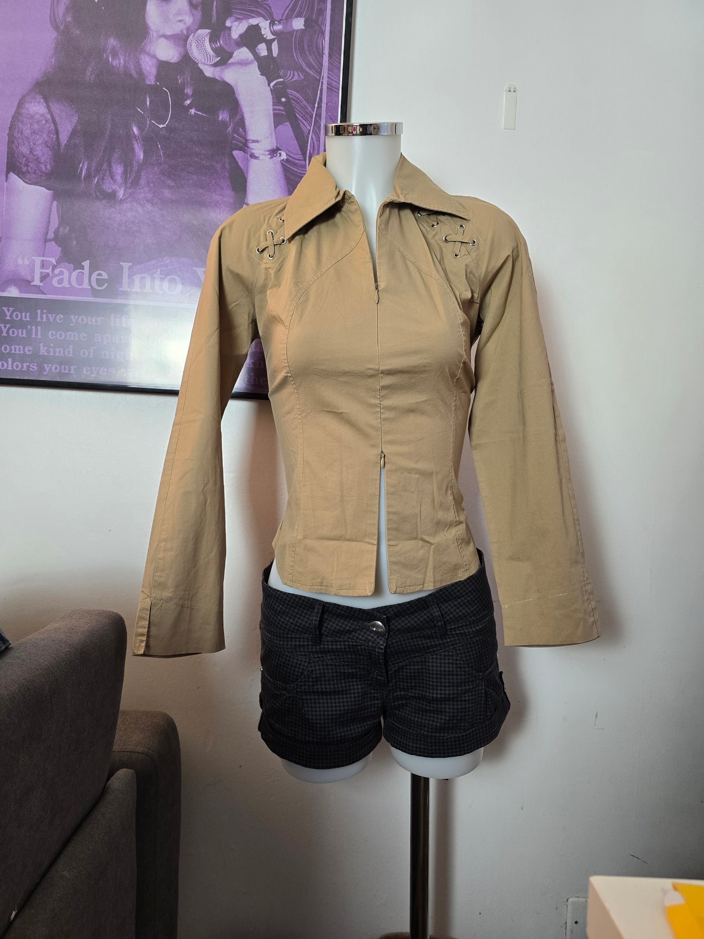 90s vintage office lace up double zip shirt