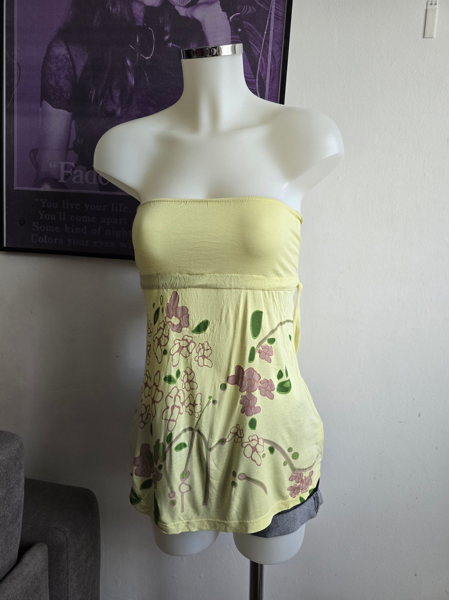 2000s vintage fairy strapless yellow top