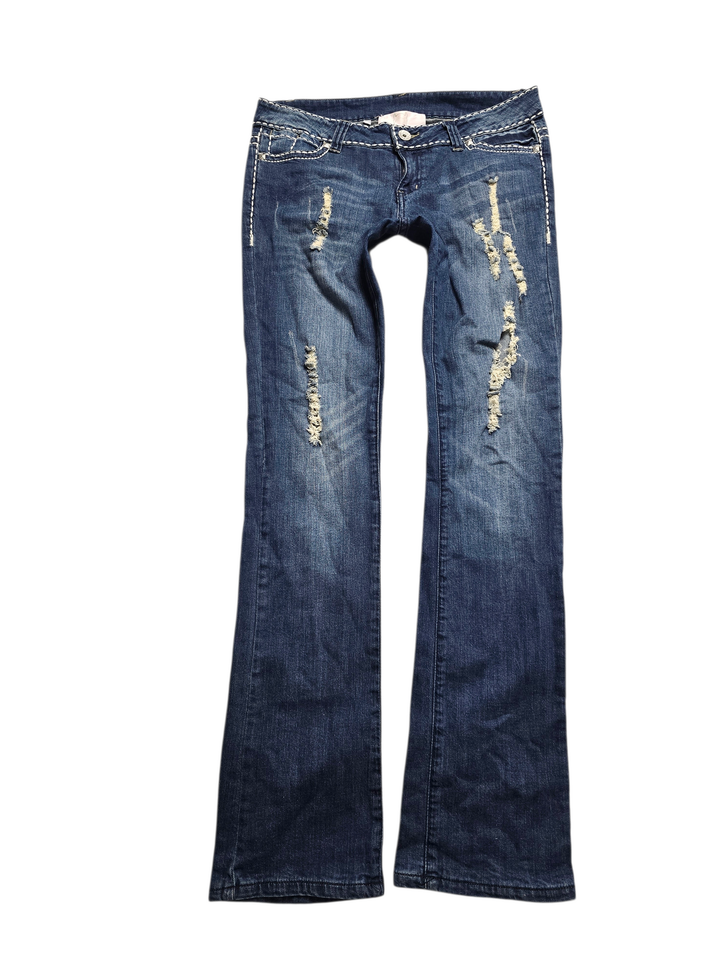 00s vintage coquette distressed denim bootcut pants