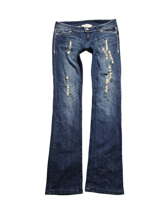 00s vintage coquette distressed denim bootcut pants