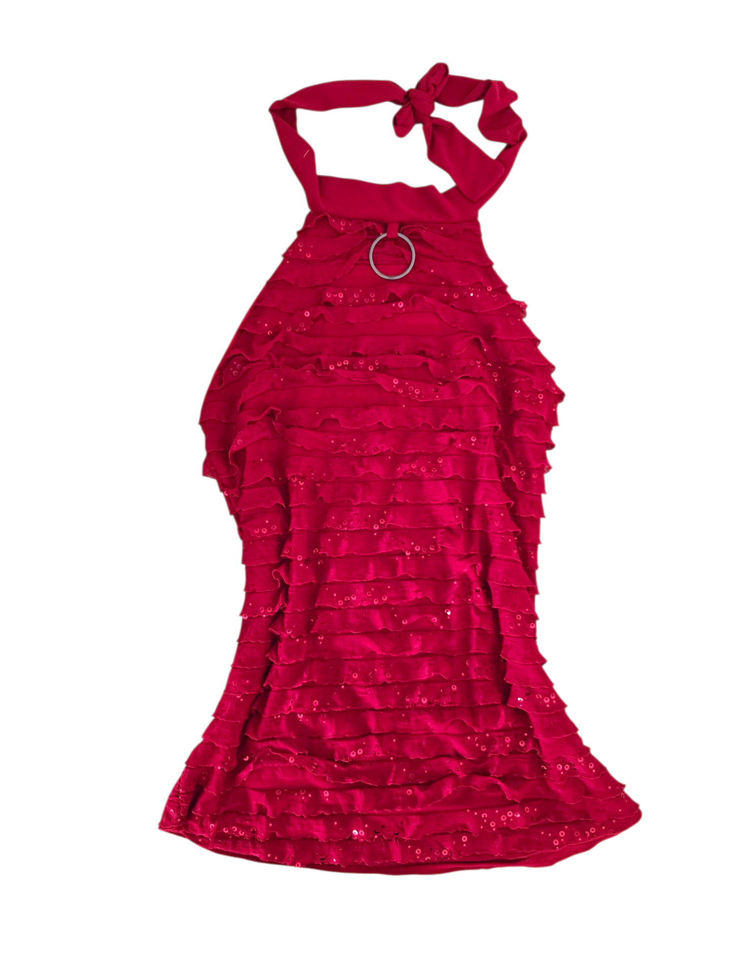 Y2k vintage indiesleaze ruffled sequin halter dress