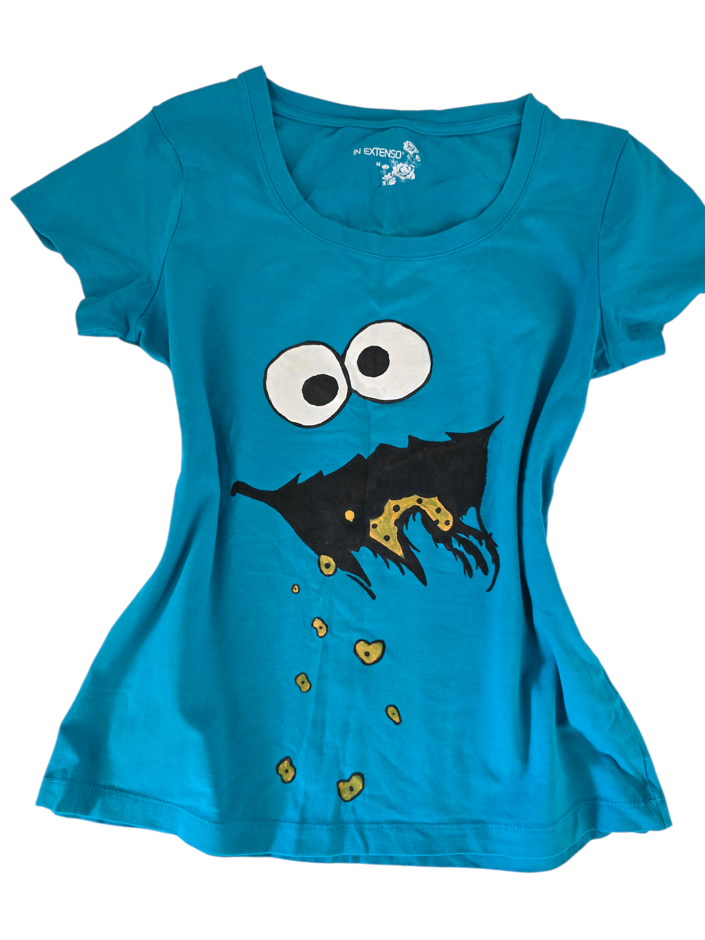 2000s vintage scene emo blue printed cookie monster tshirt