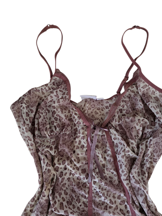 2000s vintage gyaru leopard babydoll top - zimfriperie