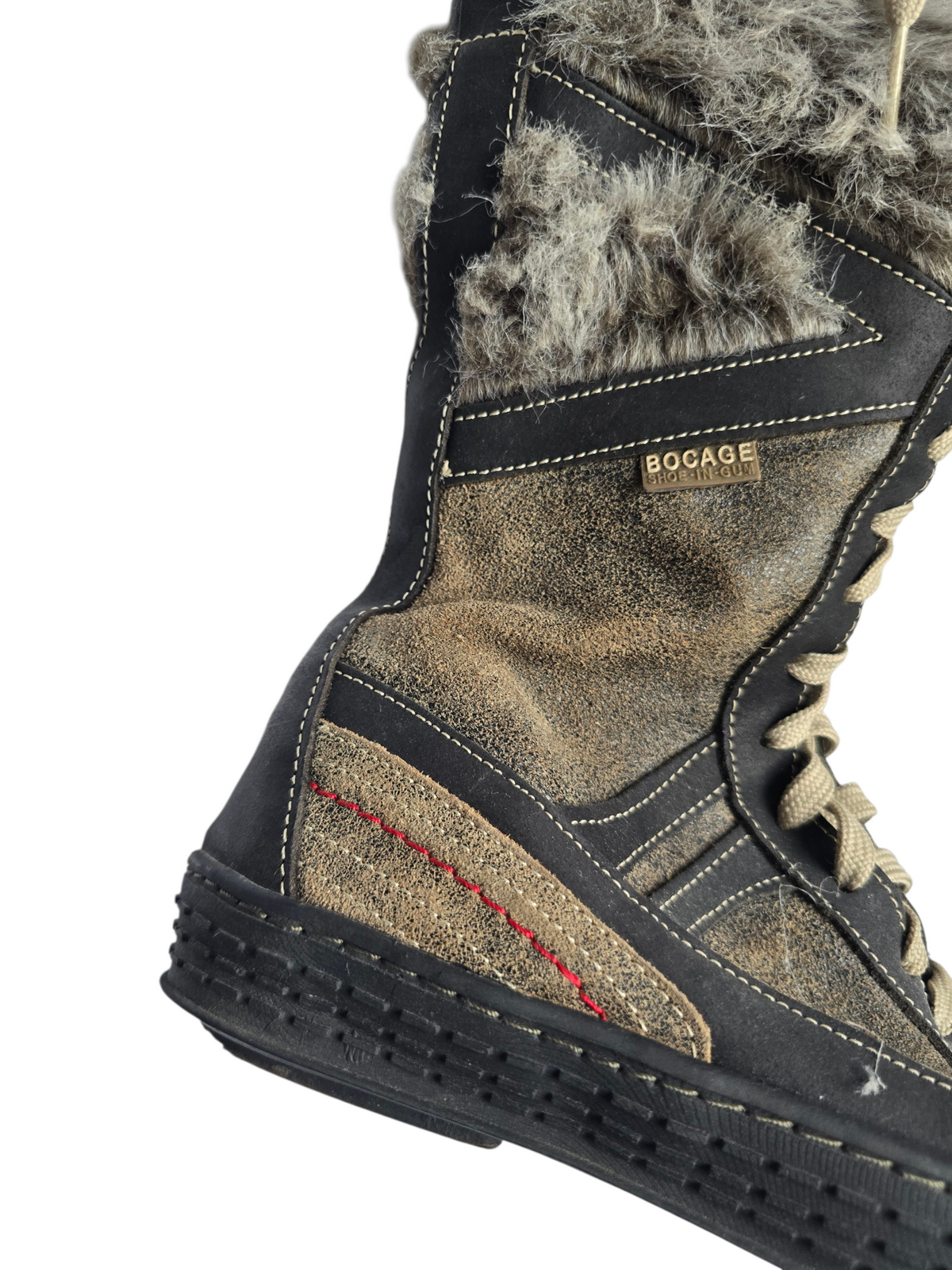 2000s softgrunge lace up fake fur boots