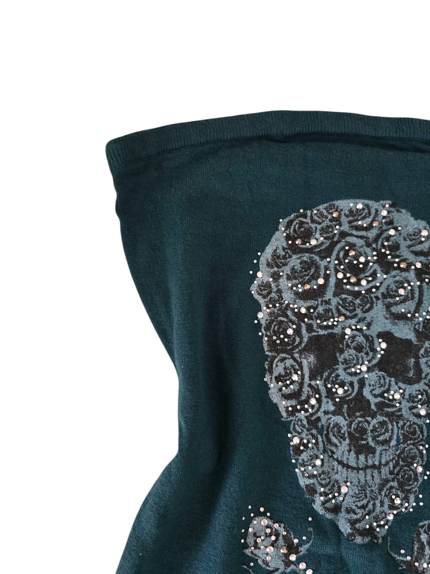 Y2k vintage indiesleaze rhinestone skull off shoulder top