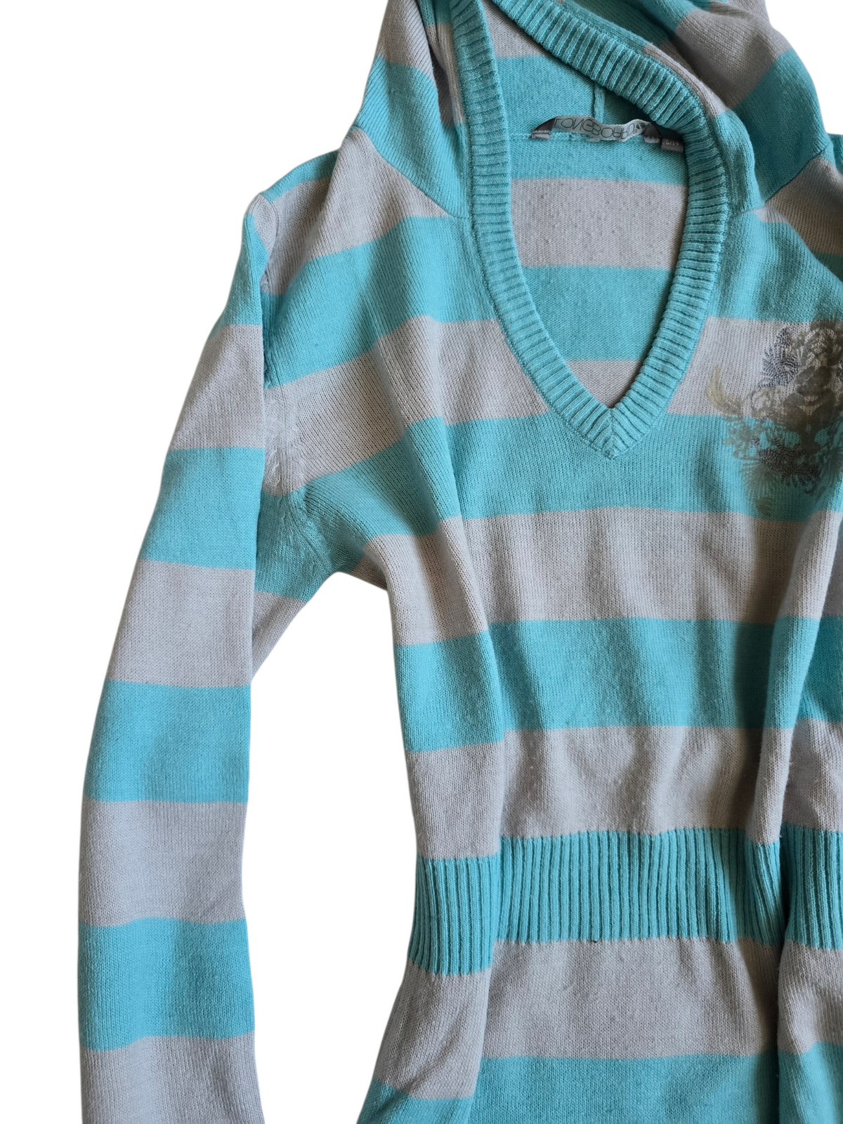 2000s vintage striped knit teal sweater
