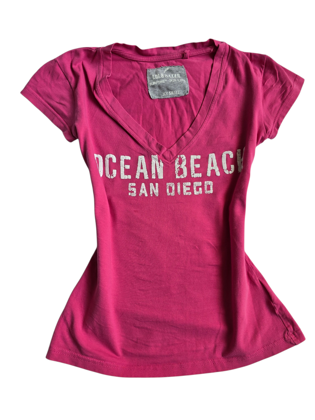 2000s vintage printed v-neck surf top