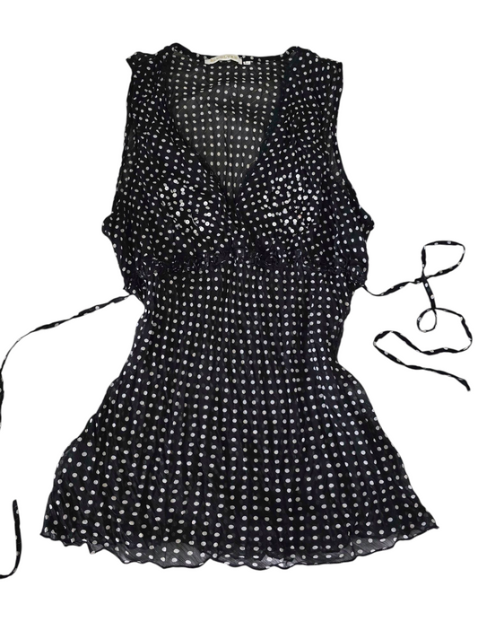 Top y2k 00s 2000s polka dots pois vintage mesh transparente babydoll top downtown girl