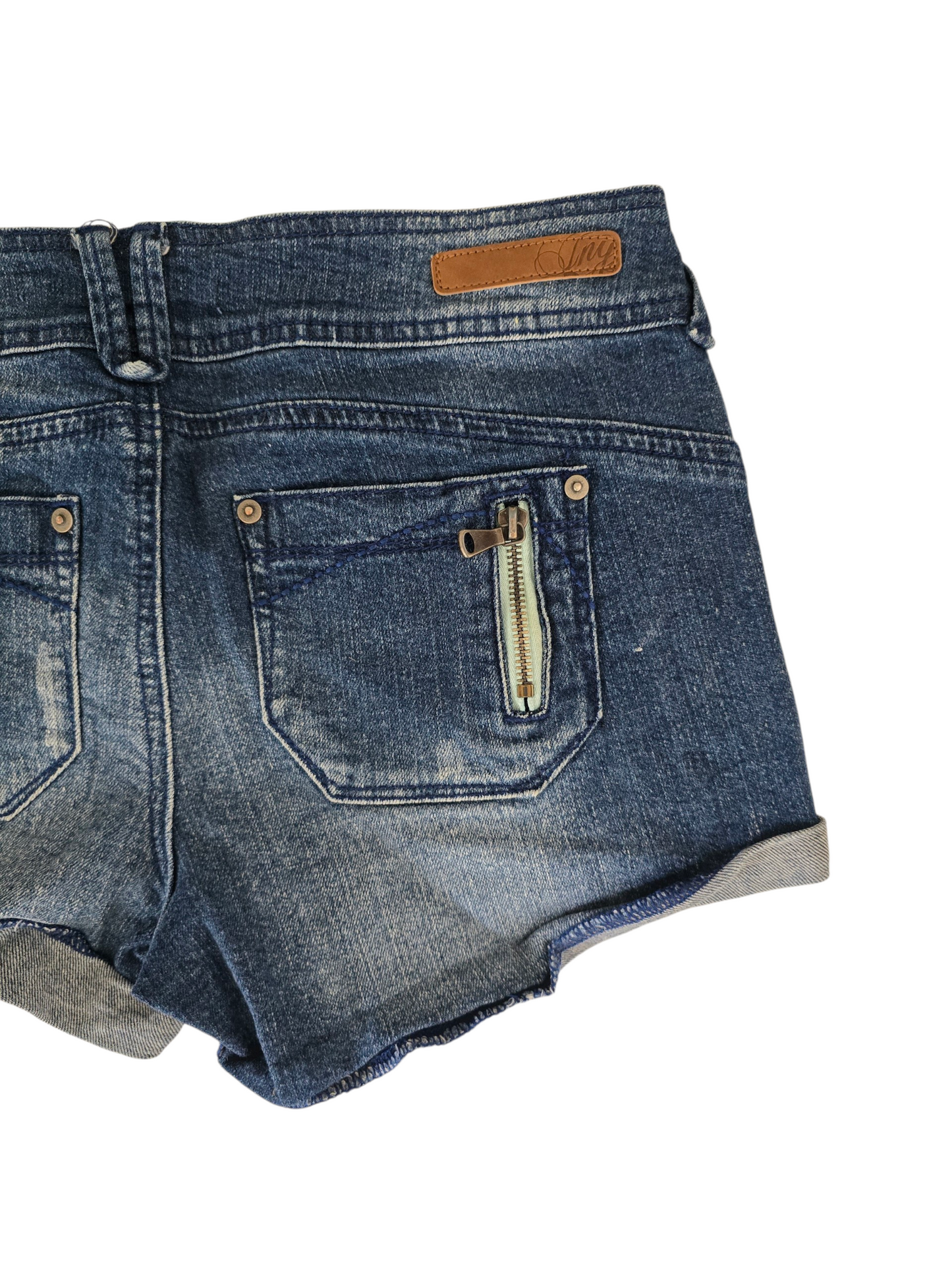 2000s vintage indie sleaze teal rise denim short