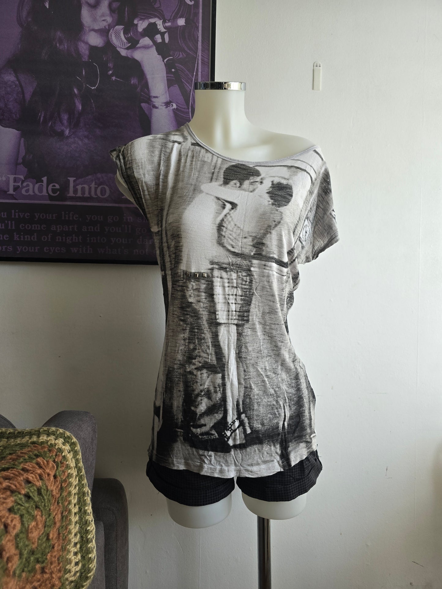 00s vintage softgrunge studded printed top