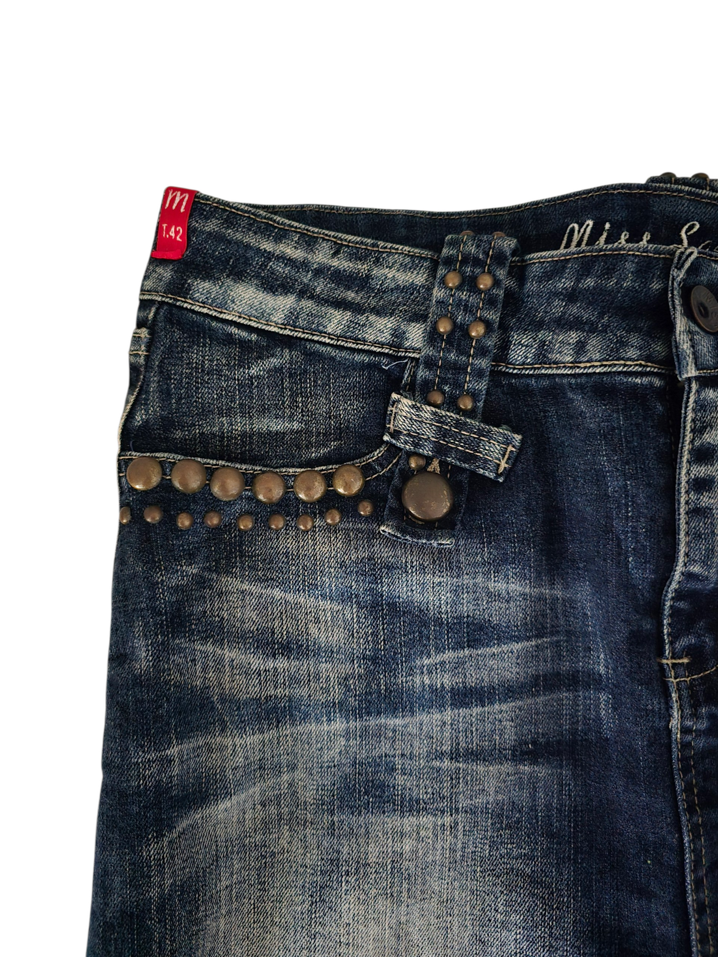 2000s vintage denim cowgirl boho studded skirt