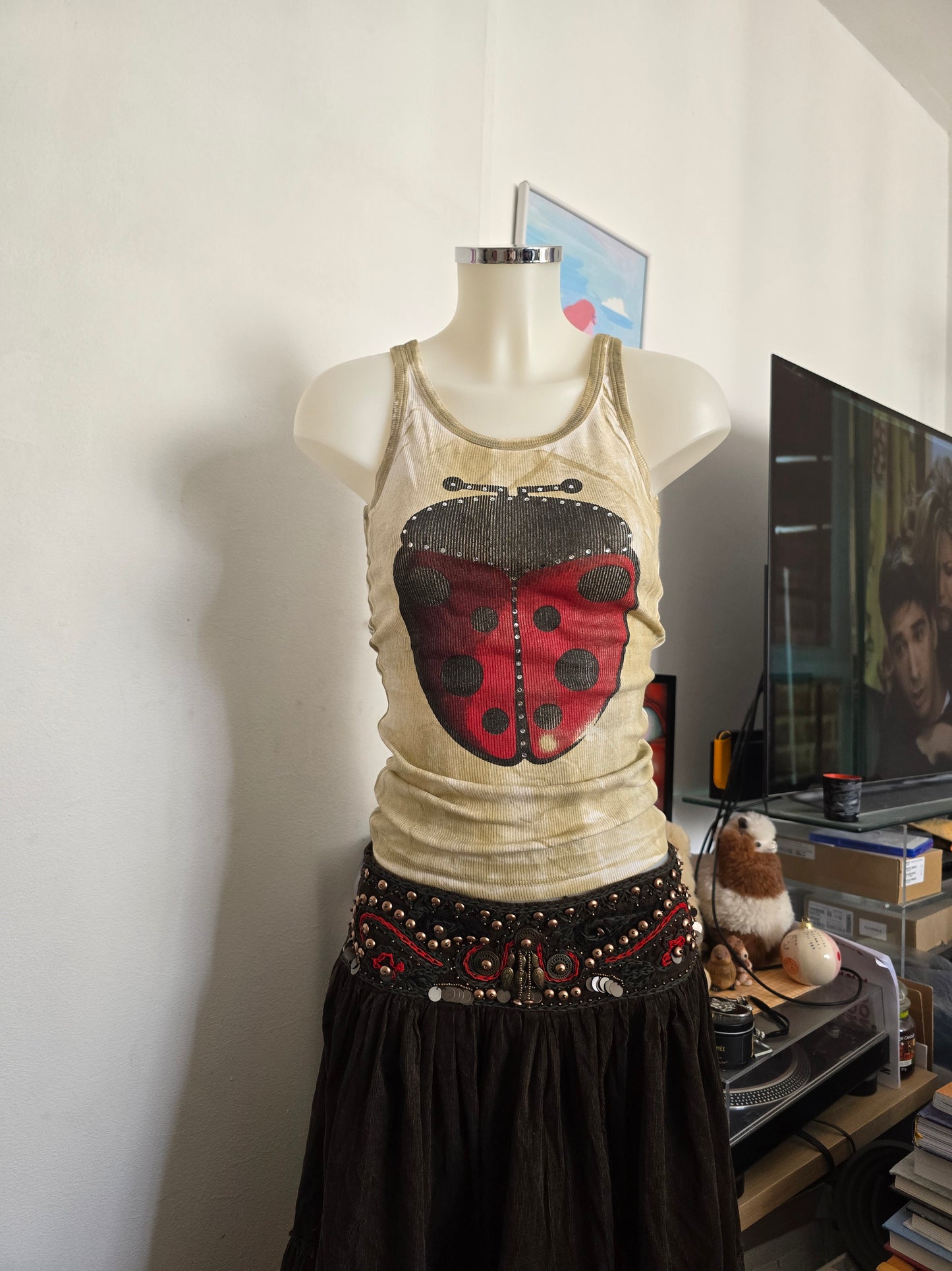 Y2k vintage softgrunge printed ladybug top