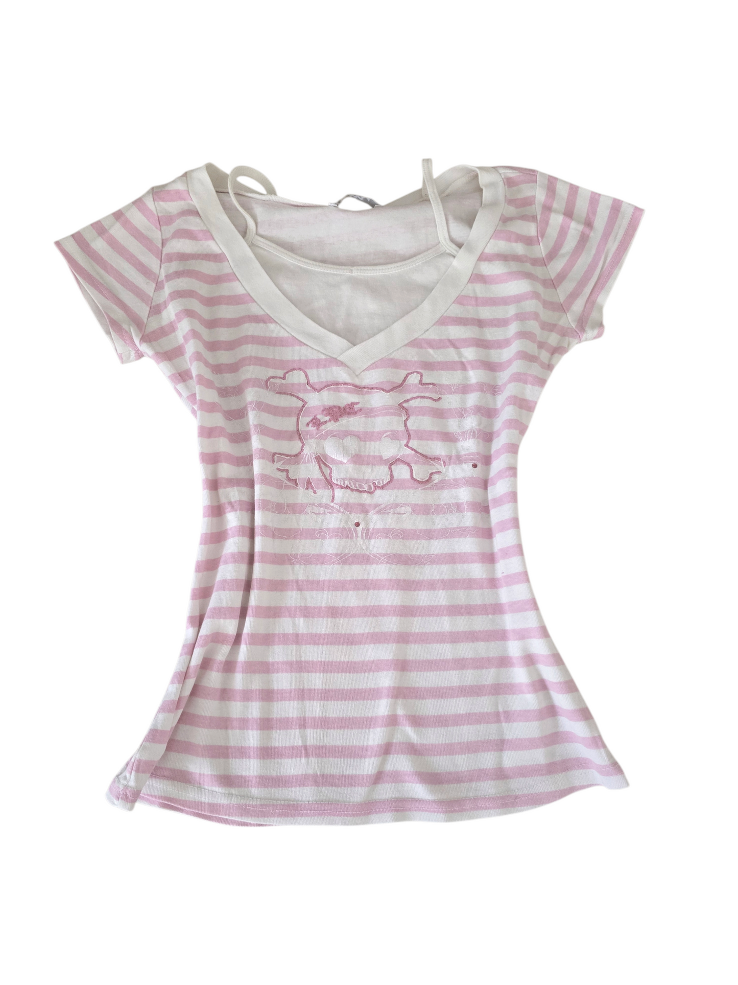 00s vintage emo pink striped skull top - zimfriperie