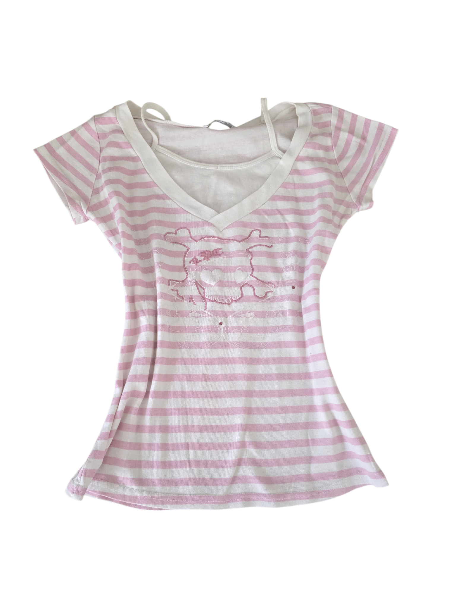 00s vintage emo pink striped skull top - zimfriperie