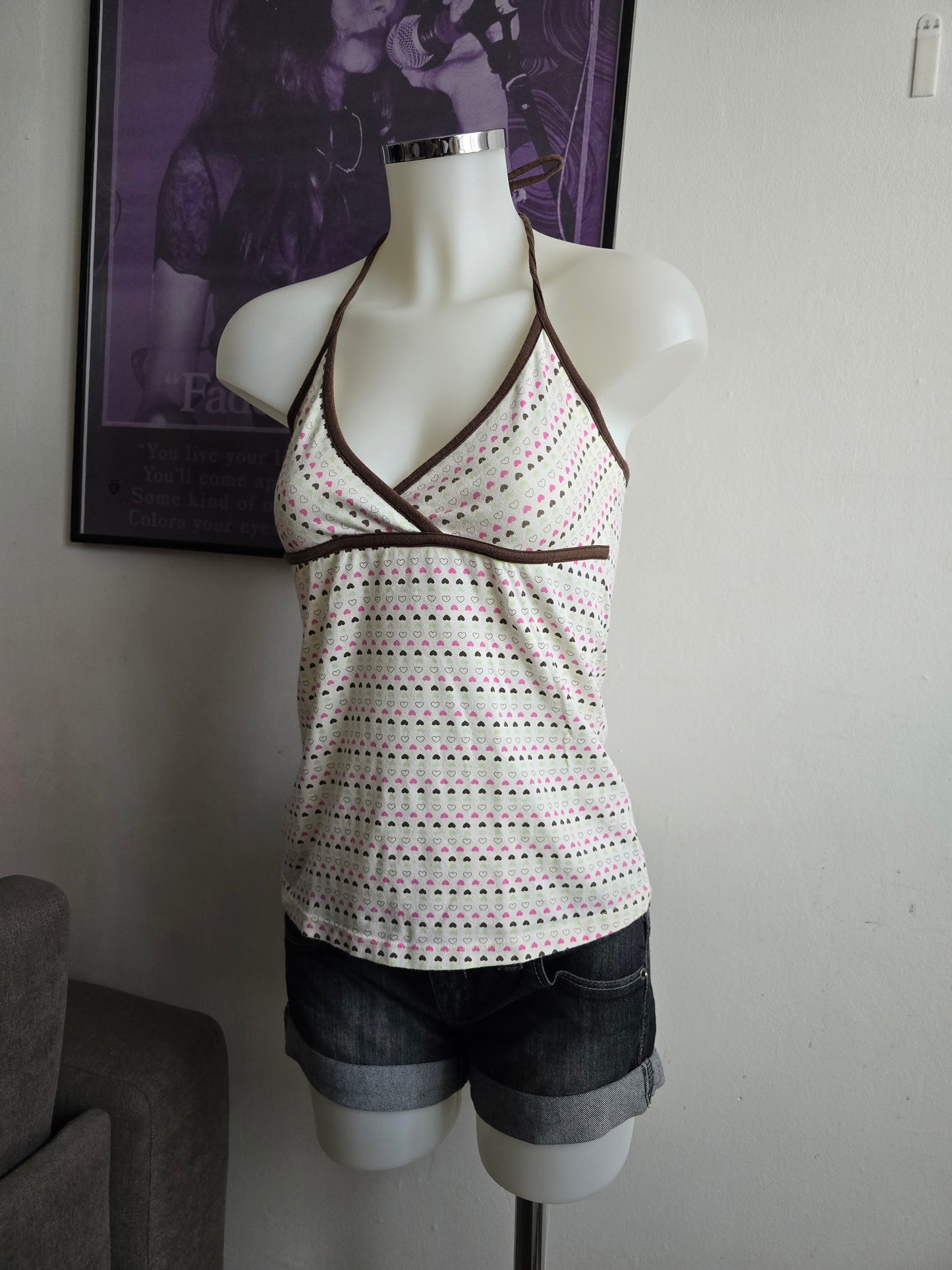 2000s vintage twee printed hearth babydoll backless top