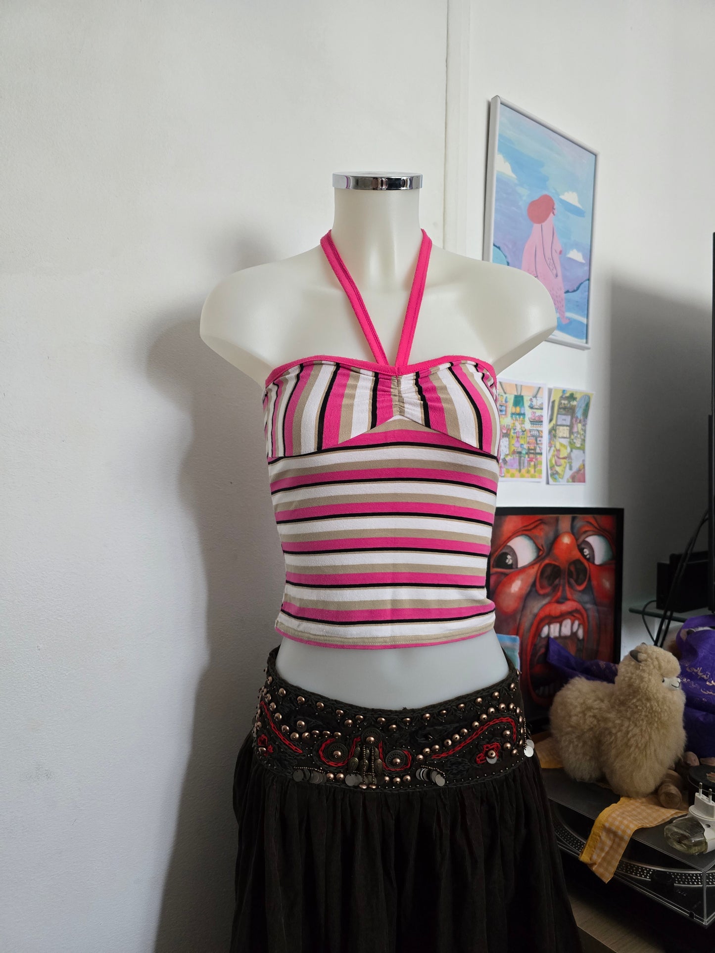 Y2k vintage striped backless top