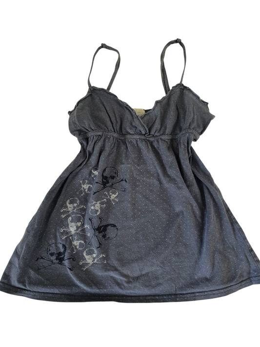2000s vintage softgrunge skull polka dots babydoll top - zimfriperie