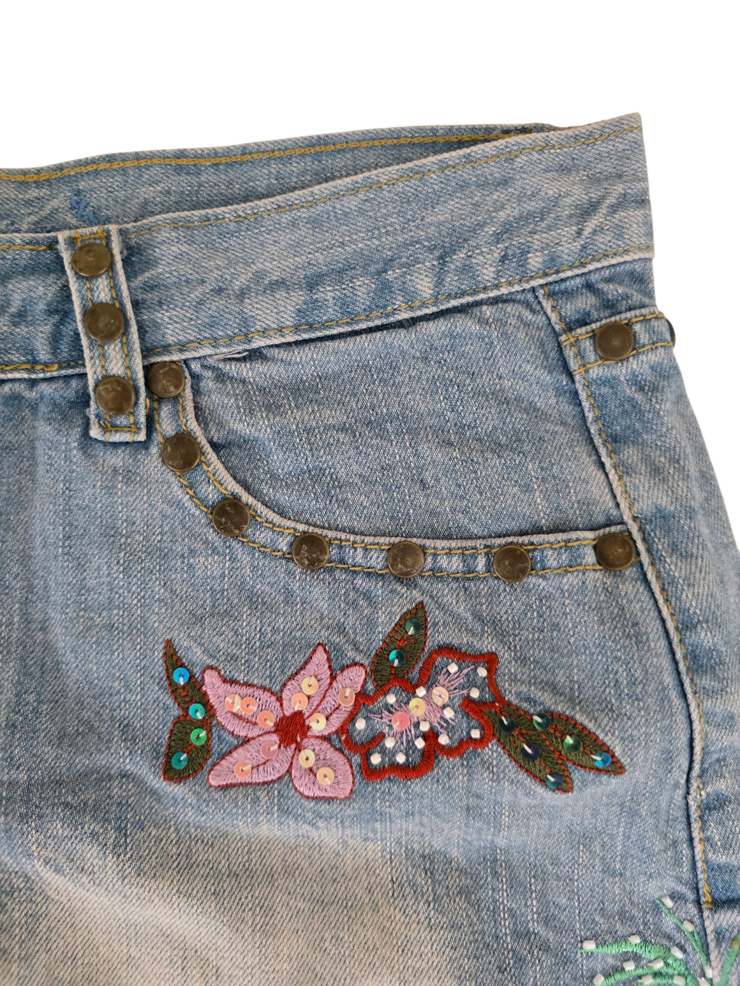 2000s vintage denim fairy sequin low rise denim skirt