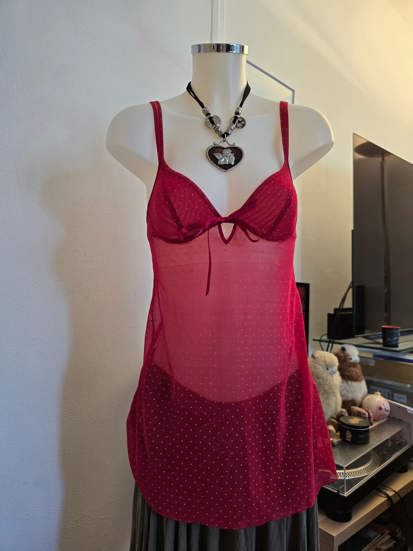 00s vintage flirty polka dots transparent top