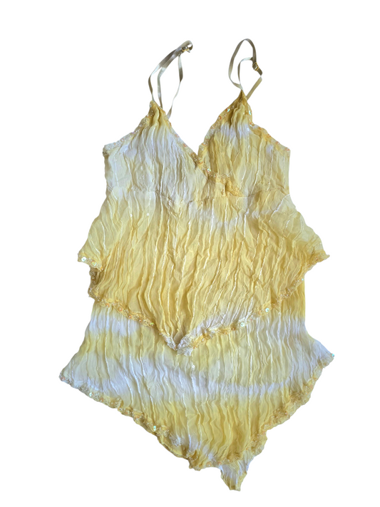 2000s vintage fairy sequins babydoll yellow top