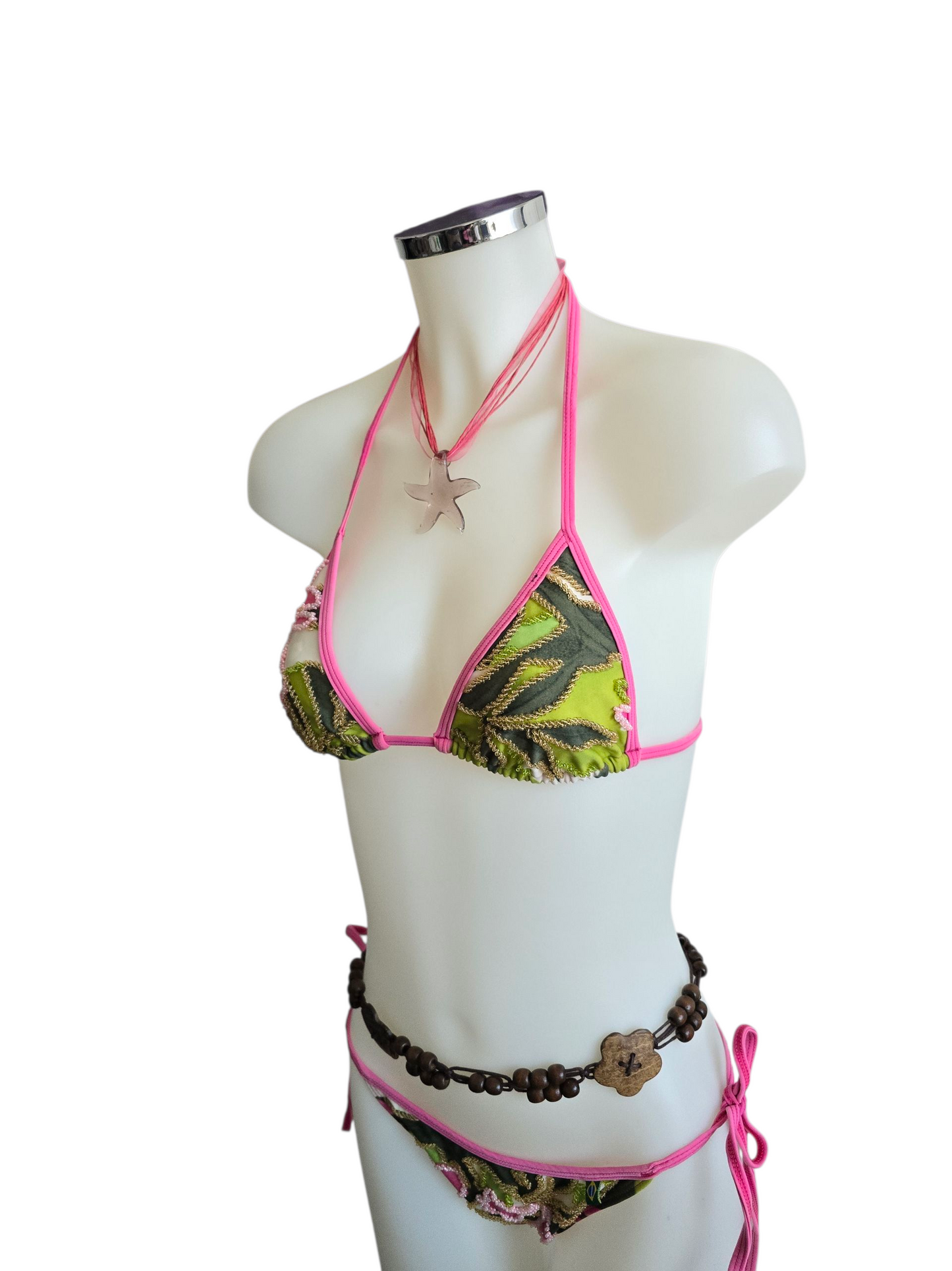 Y2k ibiza sequin pearl flowers swimsuit bikini