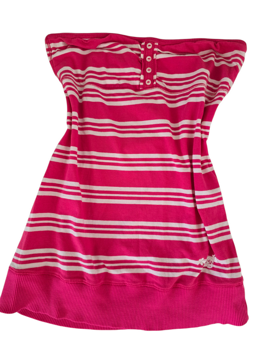2000s vintage indie sleaze pink striped strapless babydoll top