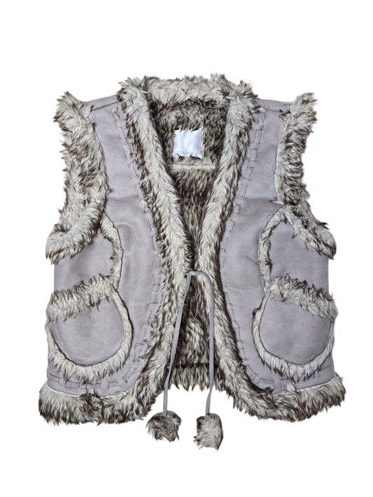00s 2000s vintage softgrunge boho fake fur sleeveless jacket 