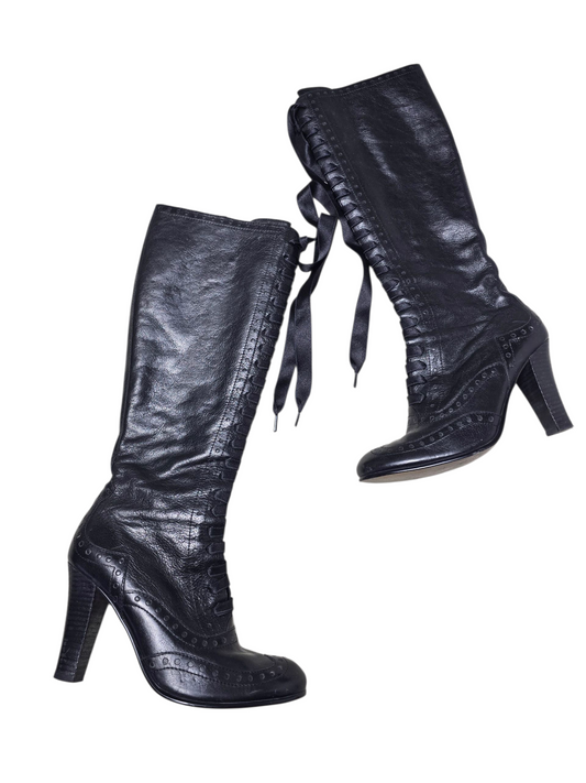 00s vintage lace-up victorian heeled boots