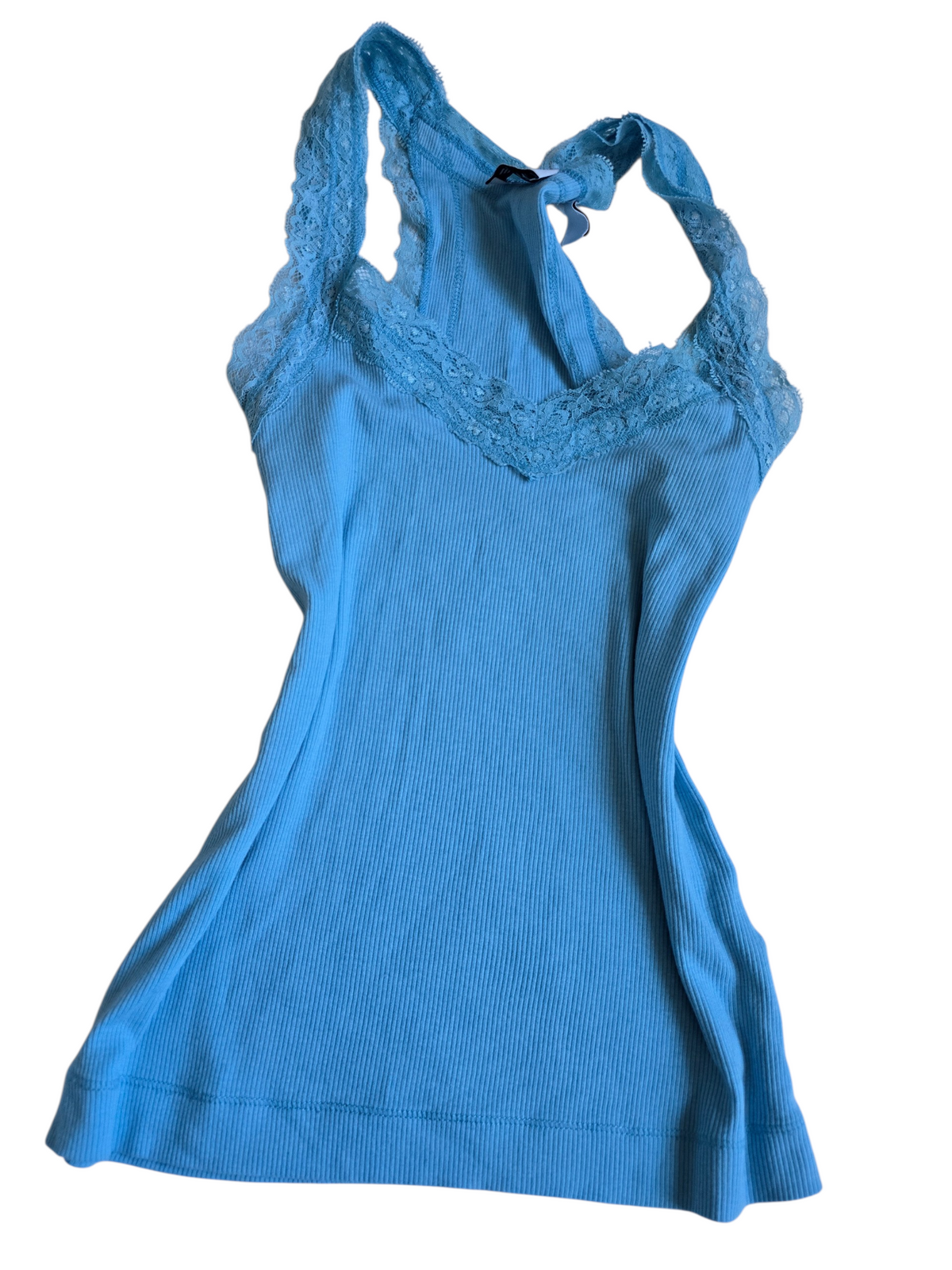 2000s vintage blue ribbed lace top