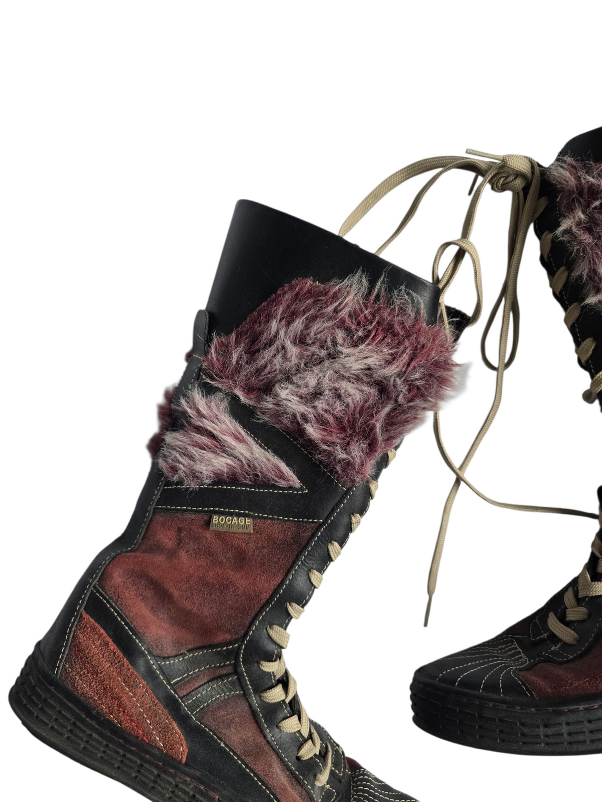 2000s softgrunge lace up fake fur boots