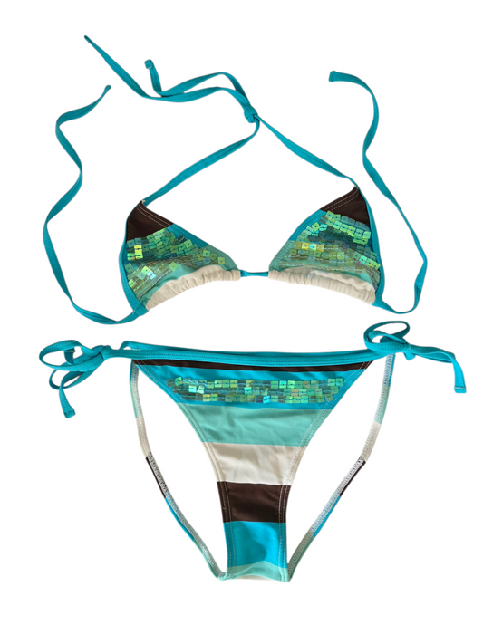 2000s vintage indie sleaze striped sequins bikini