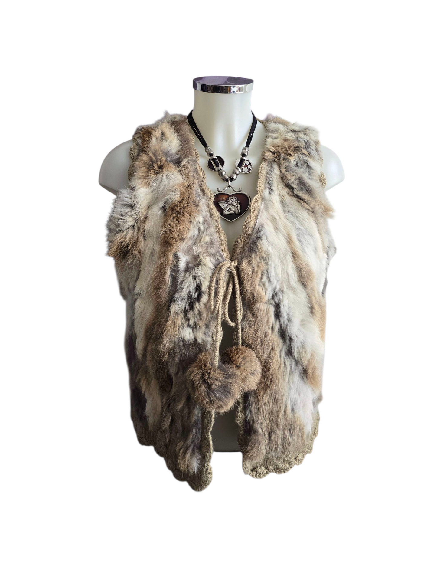 00s vintage indie sleaze faux fur sleeveless jacket