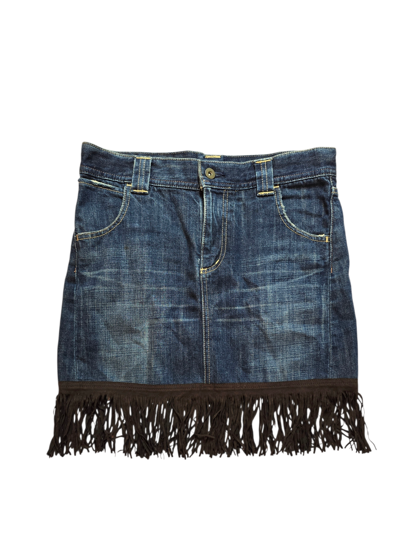 00s japan vintage denim cowgirl fringes skirt - zimfriperie