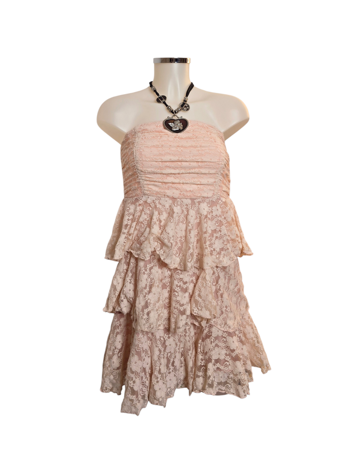 2000s vintage coquette lace ruffle strapless dress - zimfriperie