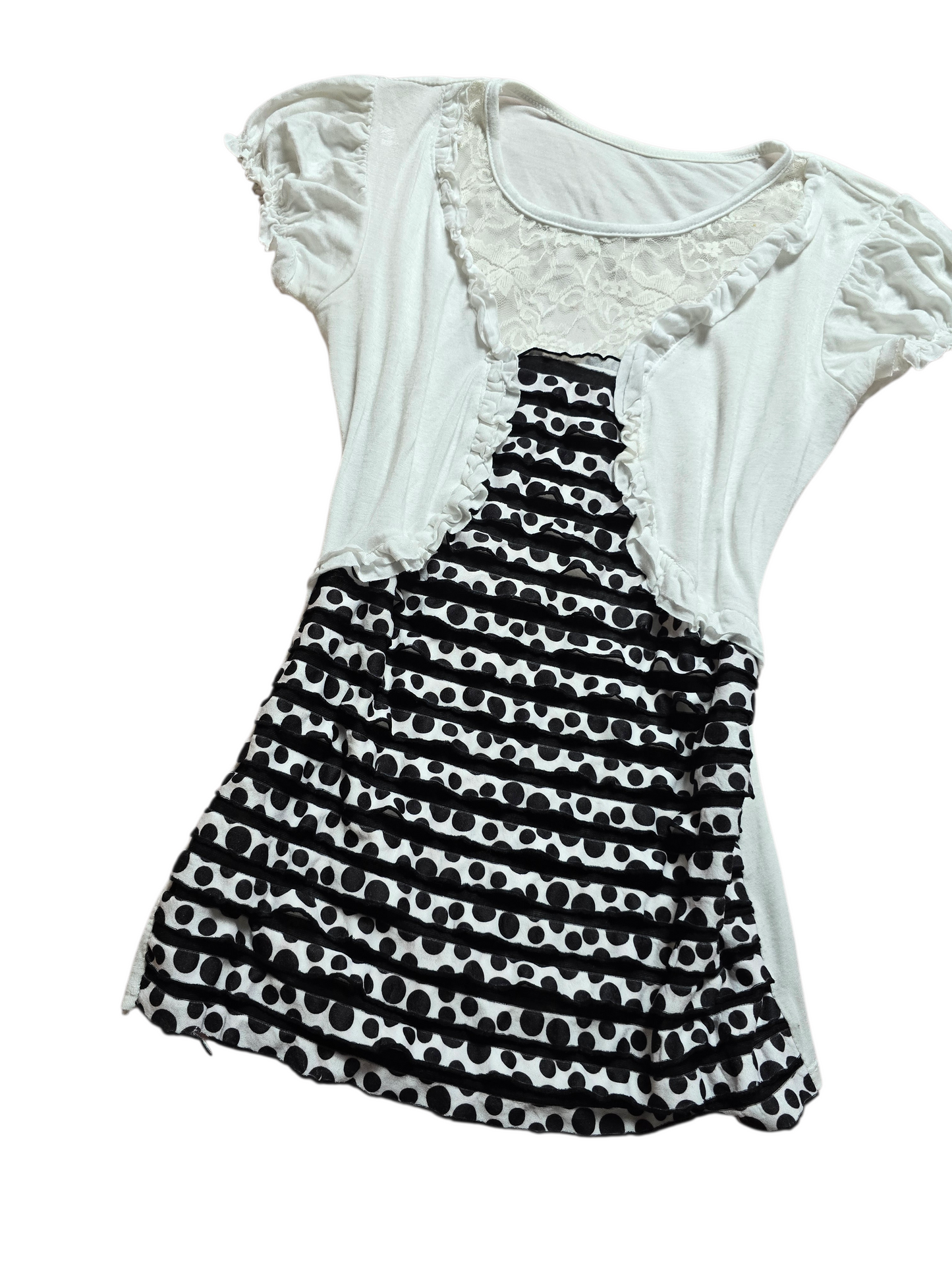 2010s vintage ruffled polka dots fitted top - zimfriperie